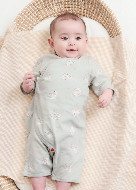 新生兒短袖連身包屁衣-刺蝟寶寶-灰藍1