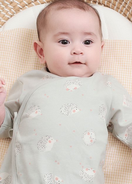 新生兒短袖連身包屁衣-刺蝟寶寶-灰藍2