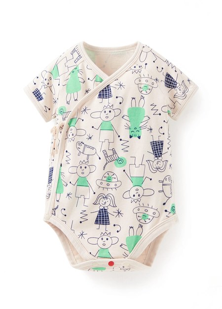 新生兒Q彈棉質包屁衣-童趣線條-綠色4