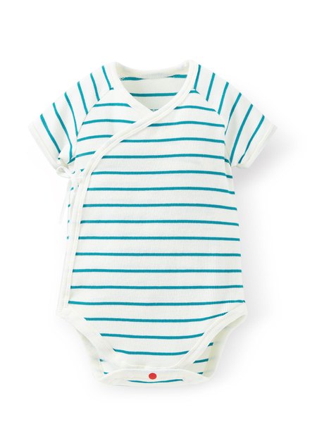 新生兒 Q彈橫紋包屁衣-藍綠1