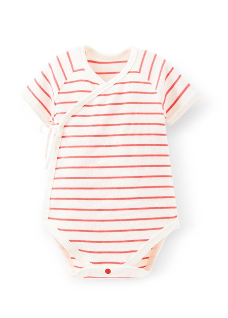 新生兒 Q彈橫紋包屁衣-粉橘1