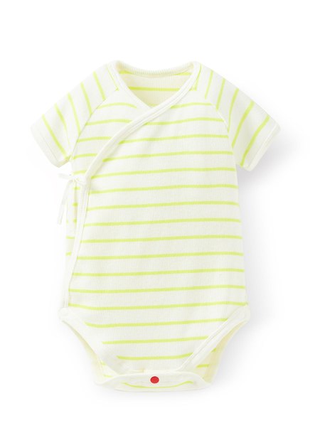 新生兒 Q彈橫紋包屁衣-黃色1