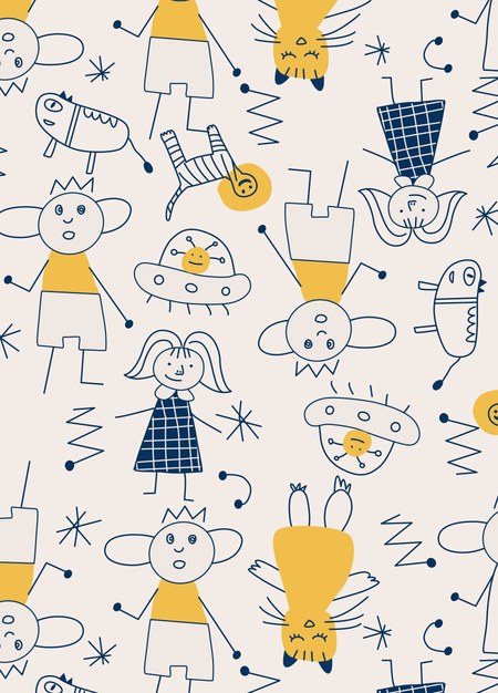 新生兒短袖連身包屁衣-童趣線條-黃色2