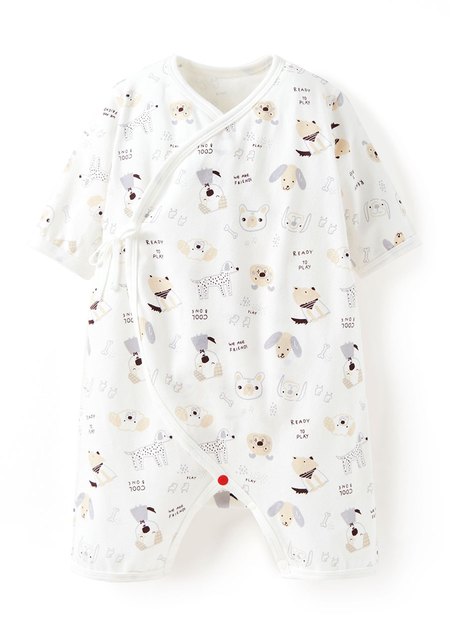 新生兒短袖連身包屁衣-狗狗-白色1