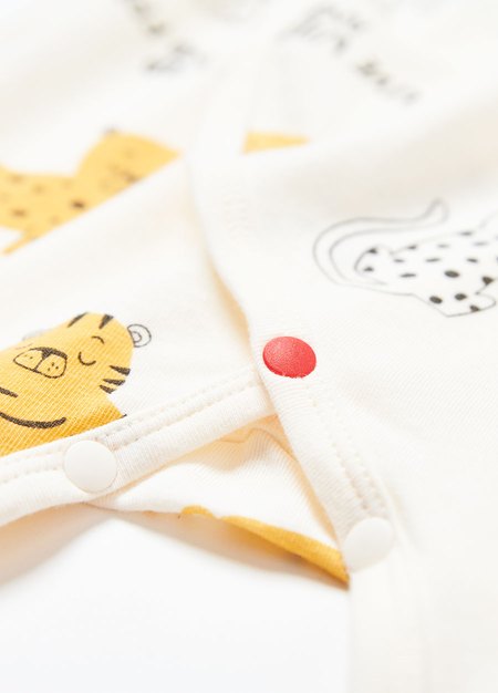 新生兒 短袖連身包屁衣-老虎-淺黃2