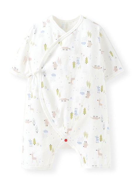 新生兒短袖連身包屁衣-森林動物-白色1