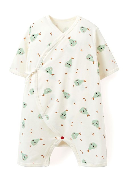 新生兒 短袖連身包屁衣-西洋梨-米色1