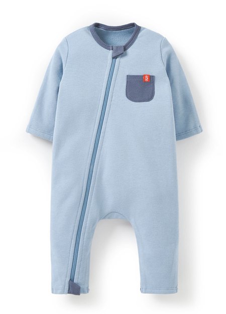 新生兒撞色拉鍊長袖連身衣-淺藍2