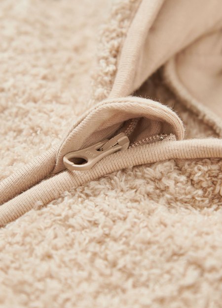 新生兒造型絨毛拉鍊長袖連身衣-卡其3