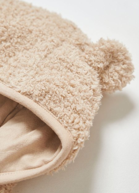 新生兒造型絨毛拉鍊長袖連身衣-卡其4