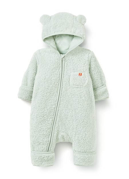 新生兒造型絨毛拉鍊長袖連身衣-淺綠2