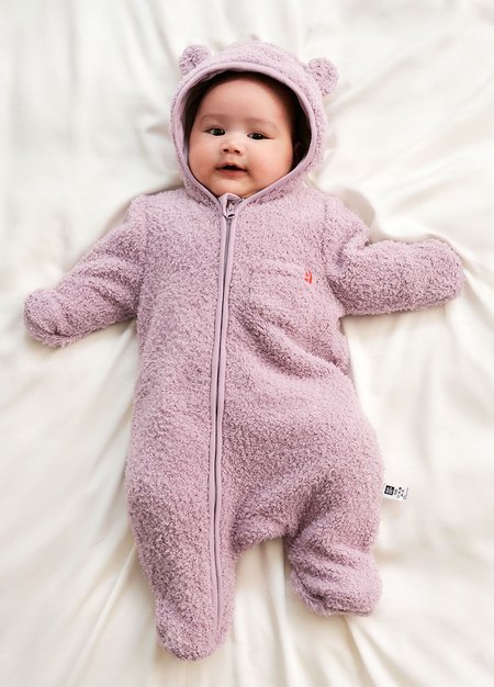 新生兒造型絨毛拉鍊長袖連身衣-淺紫1