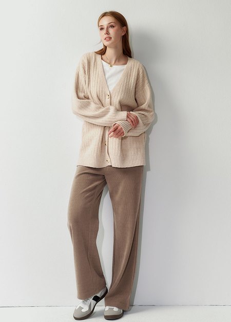 V領開襟孕哺針織衫(兩穿)-米色1