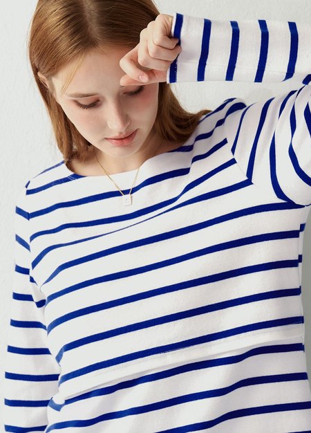 船領橫紋孕哺上衣-藍色3