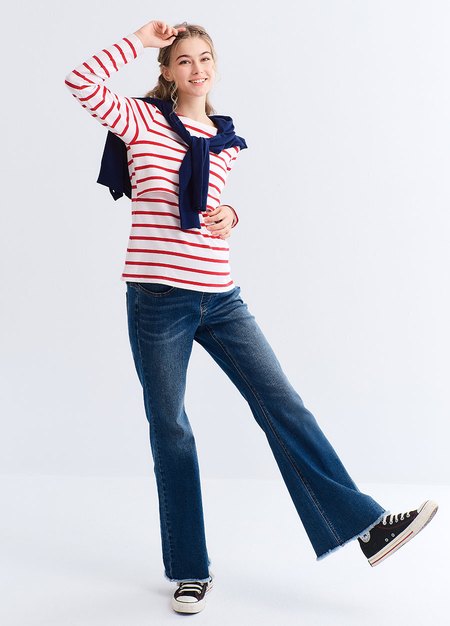 船領橫紋孕哺上衣-紅色1