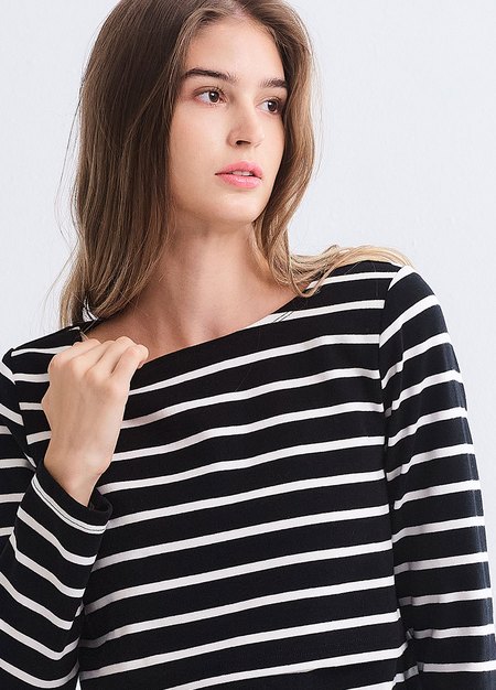 船領橫紋孕哺上衣-黑色1