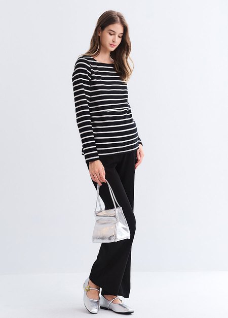 船領橫紋孕哺上衣-黑色4