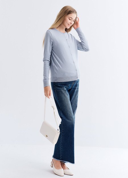 圓領開襟孕哺針織衫(兩穿)-淺藍3