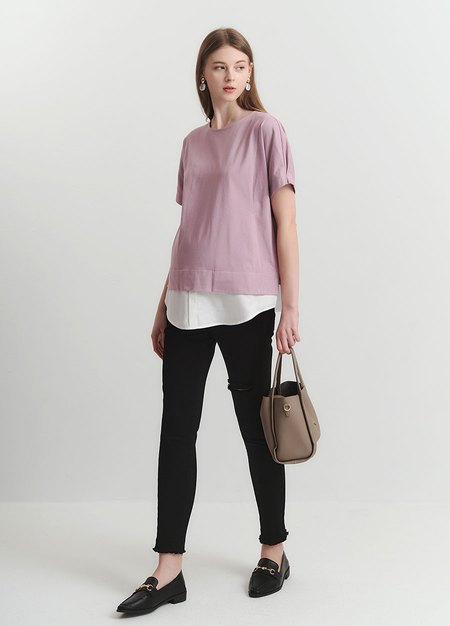 棉質假兩件孕哺上衣-藕紫3