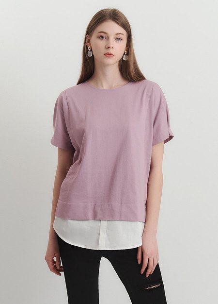 棉質假兩件孕哺上衣-藕紫1