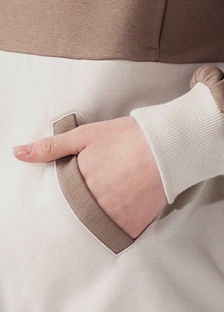 撞色拼接連帽孕哺上衣-灰褐3