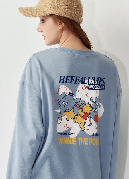 迪士尼小熊維尼長版孕哺上衣-淺藍1