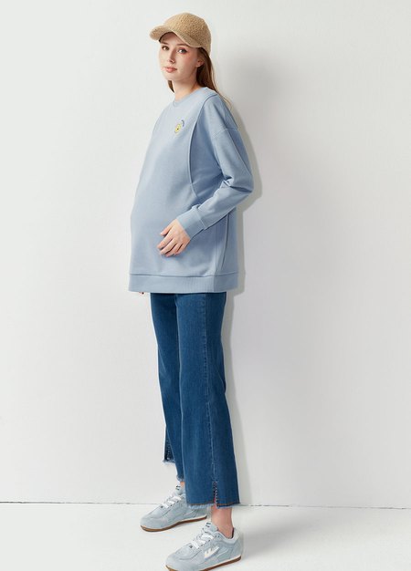 迪士尼小熊維尼長版孕哺上衣-淺藍3