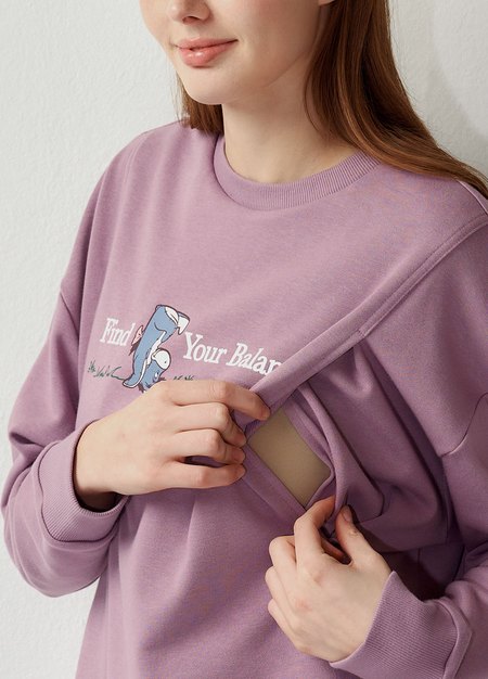 迪士尼維尼好朋友長版孕哺上衣-藕紫3