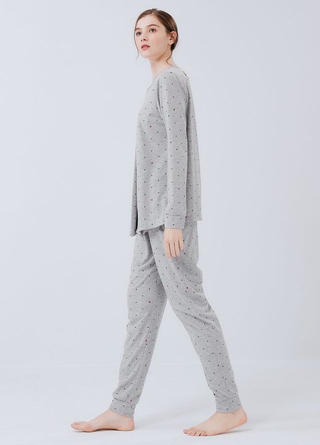 點點米奇頭孕哺居家服組(長袖+長褲)-淺灰3