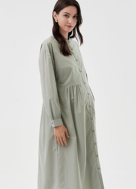 純棉素色襯衫孕哺洋裝(兩穿)-淺綠4