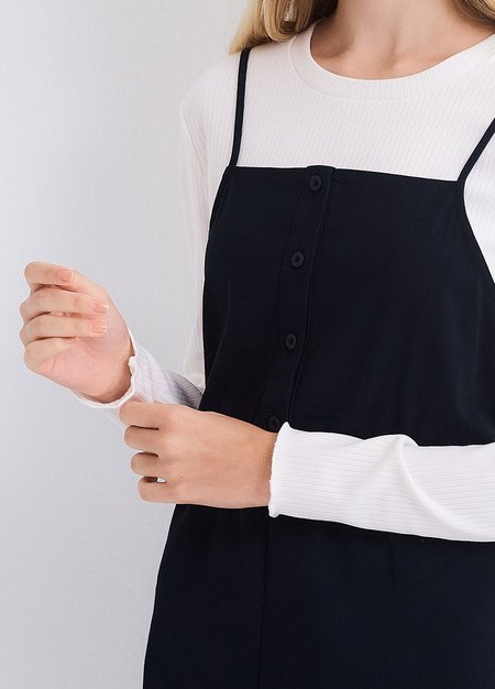 假兩件式細肩帶孕哺洋裝-深藍4