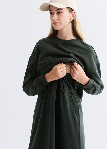 假兩件式+開衩裙孕哺套裝-深綠2