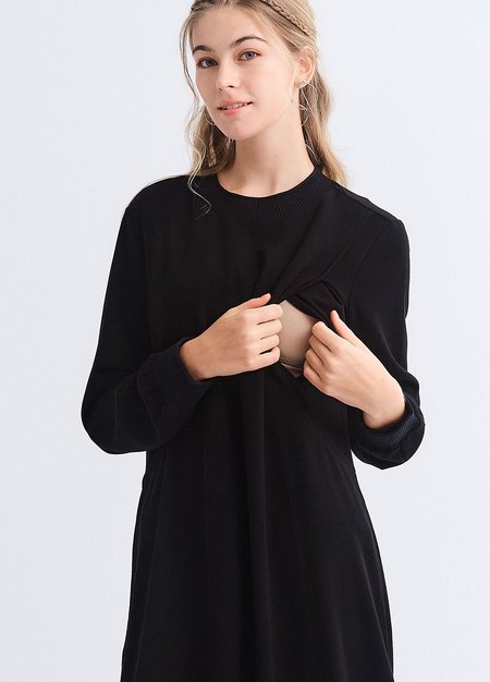 柔軟針織孕哺連身裙-黑色2