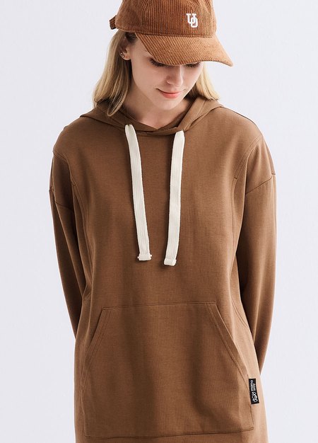 棉質寬鬆連帽孕哺洋裝-駝色3