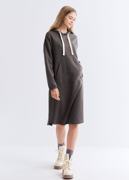 棉質寬鬆連帽孕哺洋裝-深灰3