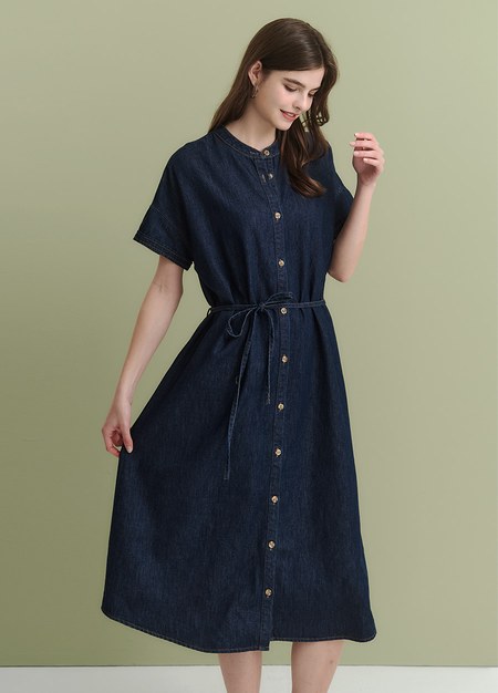 水洗牛仔襯衫孕哺洋裝(兩穿)-深藍3