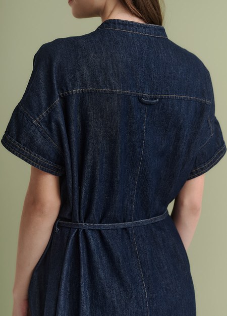 水洗牛仔襯衫孕哺洋裝(兩穿)-深藍4