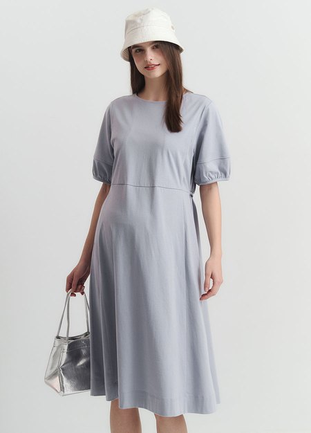 簡約公主袖孕哺洋裝-藍紫3