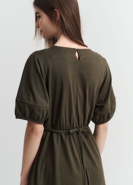 簡約公主袖孕哺洋裝-橄綠1