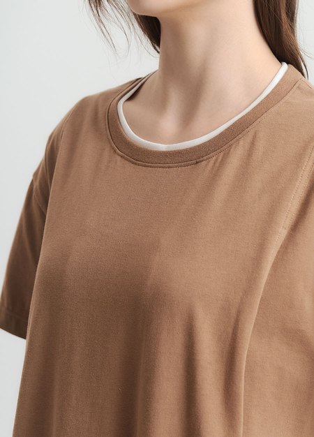 棉質假兩件孕哺洋裝-駝色4