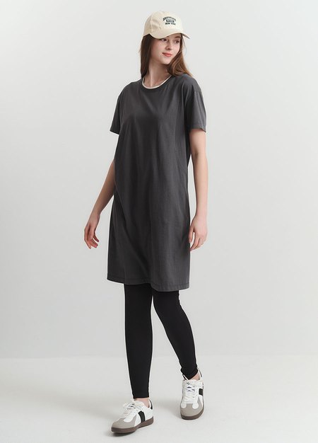 棉質假兩件孕哺洋裝-深灰3