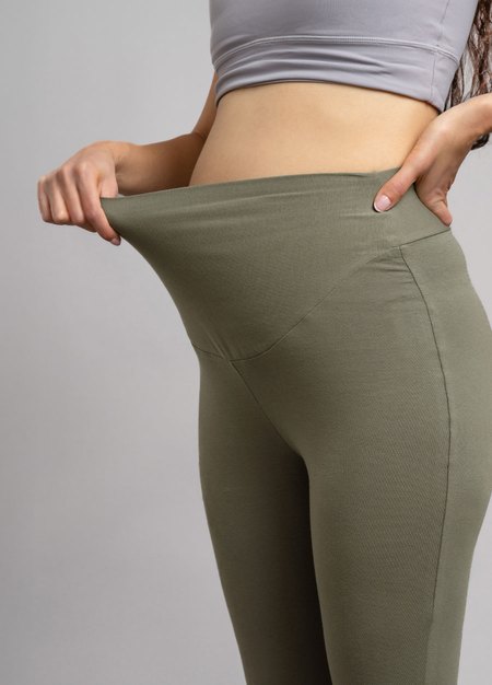 棉質舒適瑜珈孕婦褲-橄綠3