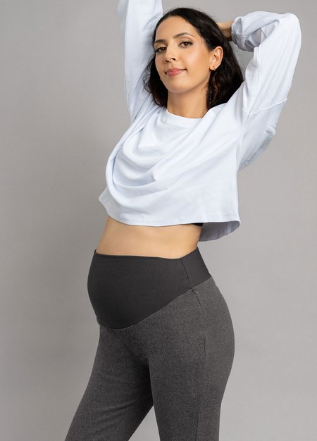 厚磅碳磨保暖瑜珈孕婦褲-深灰3