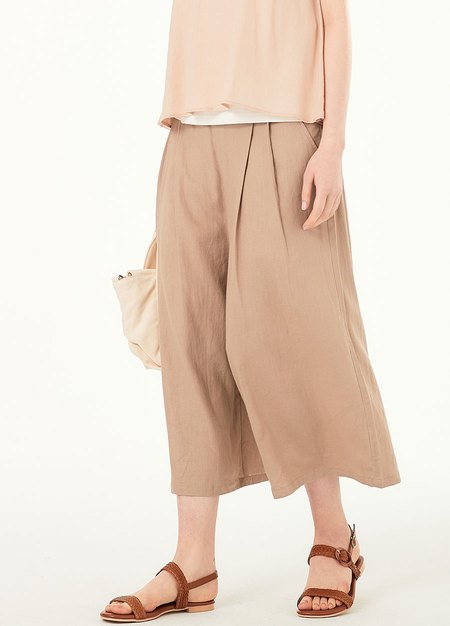 混麻垂墜孕婦寬褲-卡其1