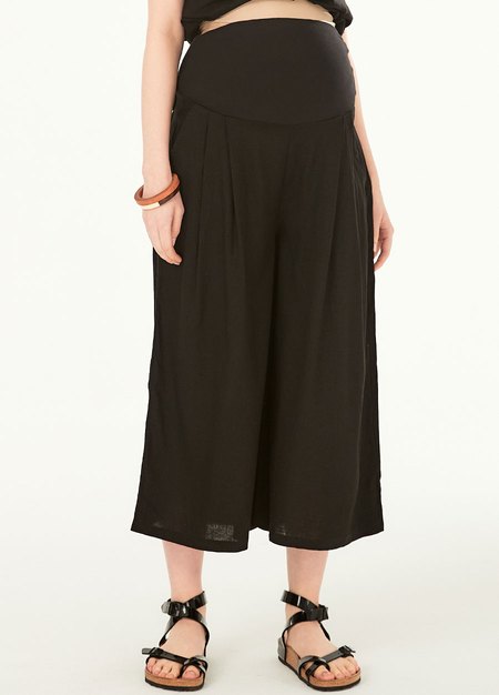 混麻垂墜孕婦寬褲-黑色2
