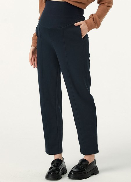 彈力壓線上班孕婦褲-深藍2