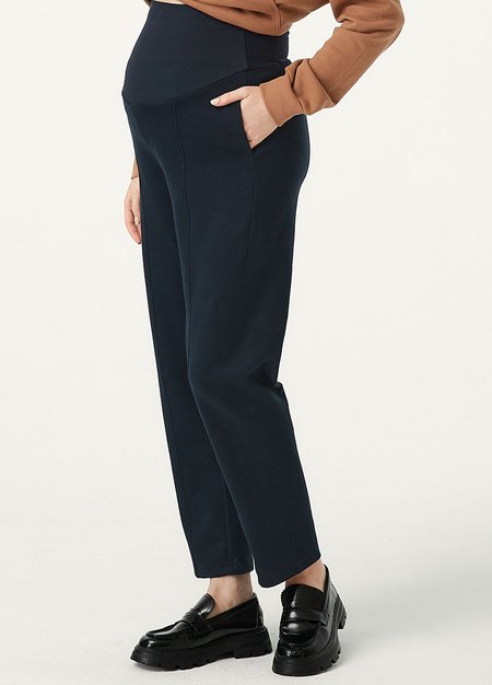 彈力壓線上班孕婦褲-深藍3