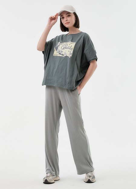 垂墜細褶直筒孕婦寬褲-淺灰3