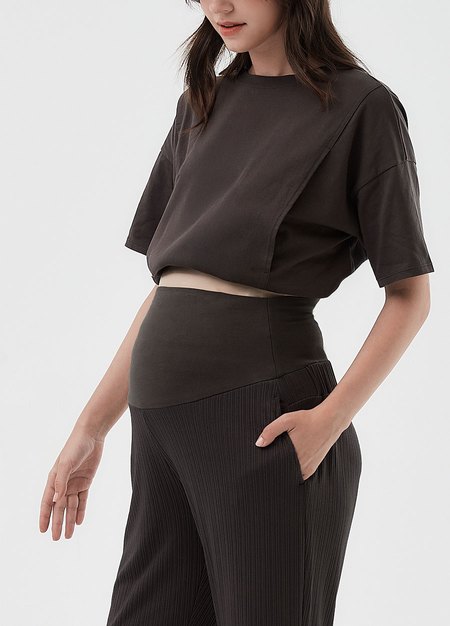  垂墜細褶直筒孕婦寬褲-深灰4