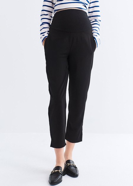 彈性開岔上班孕婦褲-黑色2